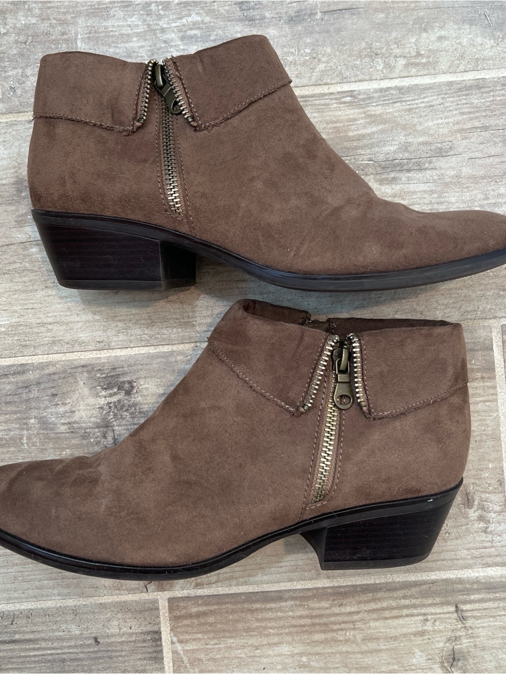 Xappeal Brown Suede Ankle Booties with Side Zipper